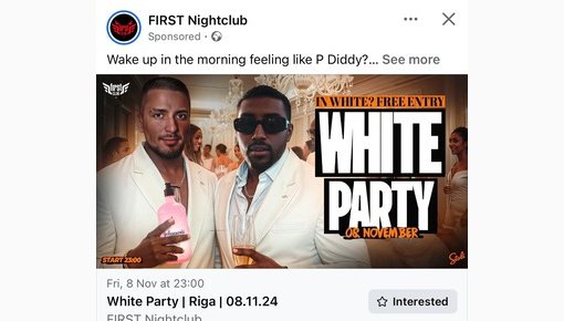 "Белая вечеринка" в стиле P. Diddy - рижский ночной клуб запустил сомнительную рекламу