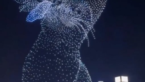 В китайском небе появился гигантский светящийся кот из дронов. Его занесут в Книгу рекордов Гиннесса