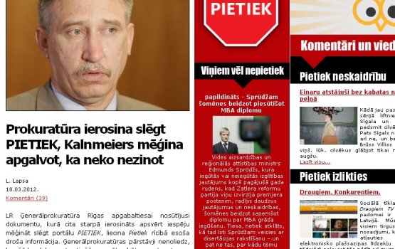 Прокуратура хочет закрыть портал Pietiek.com