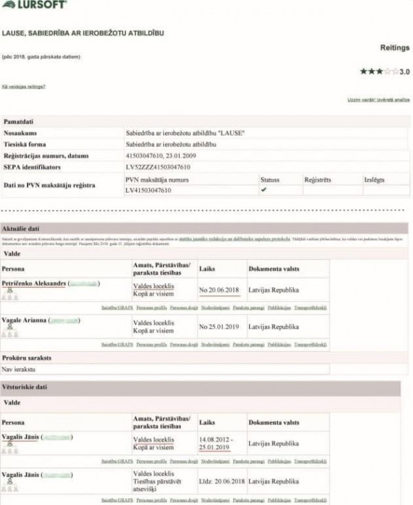 Жена Вагалиса переписала компанию на охранника предприятия Labiek&#257;rto&#353;ana-D